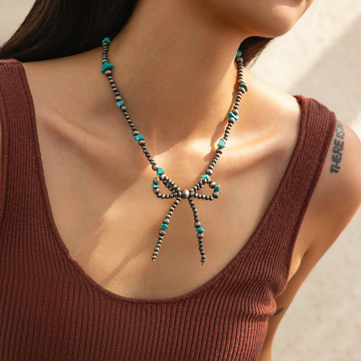Wholesale Bohemian Layered Turquoise Bow Handmade Necklace